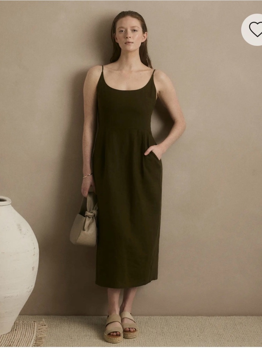 QUINCE 100% European linen Olive Green Midi Dress - Picture 2 of 5